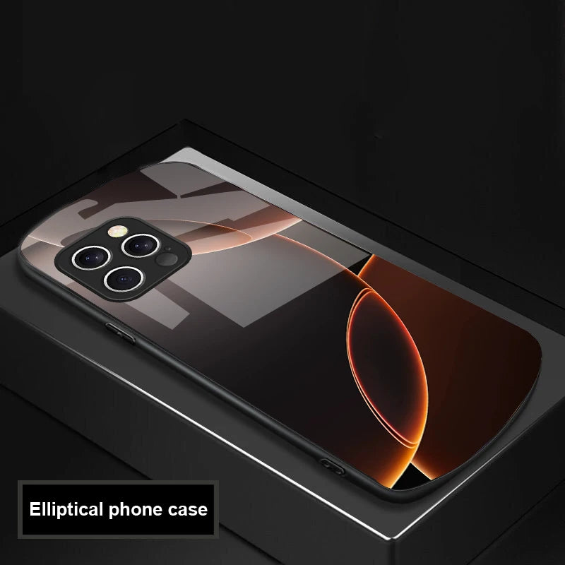 Geometric Semicircle For IPhone 16 Pro Max 15 Pro 14 13 12 Mini 11 XS Max XR 7 8 Plu SE 2022 Elliptical Glass Phone Case