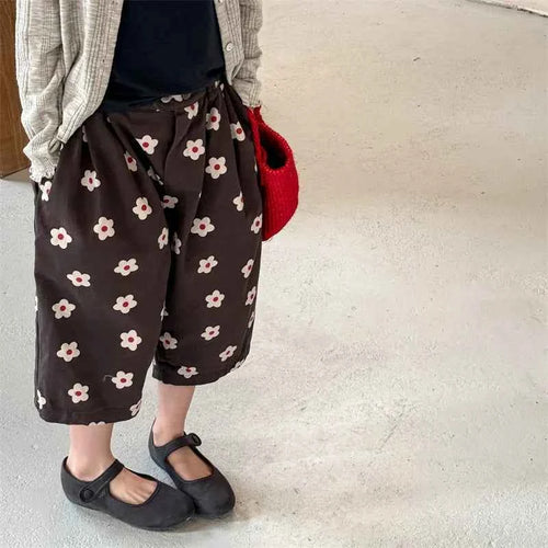 2026 Spring New Children Casual Pants Fashion Flower Print Girls Harem Pants Cotton Kids Loose Trousers Boys Cute Baby Clothes