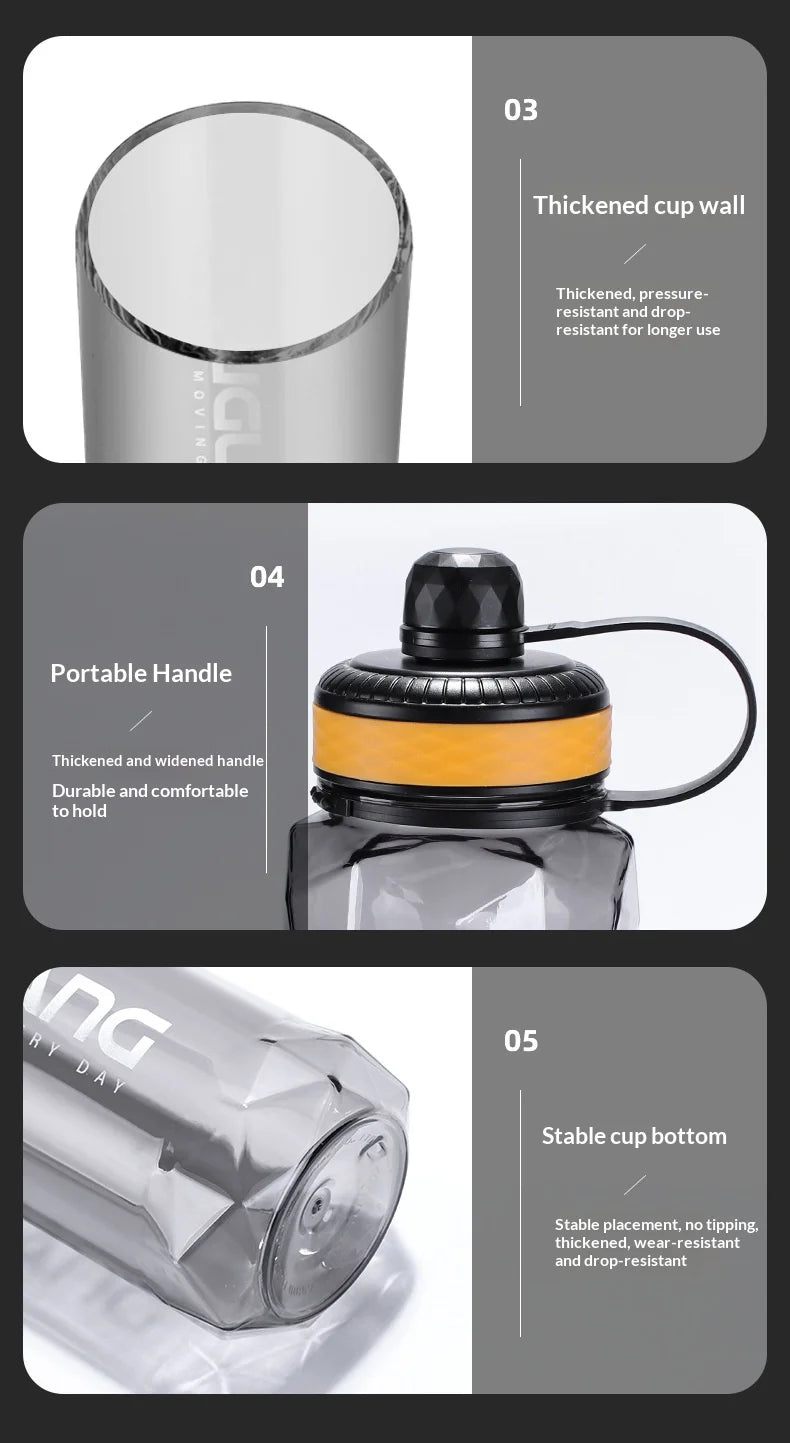 Large-capacity Sports Water Bottle Made of PC Material with Leak-proof Design Suitable for Use in Fitness Venues and Outdoors