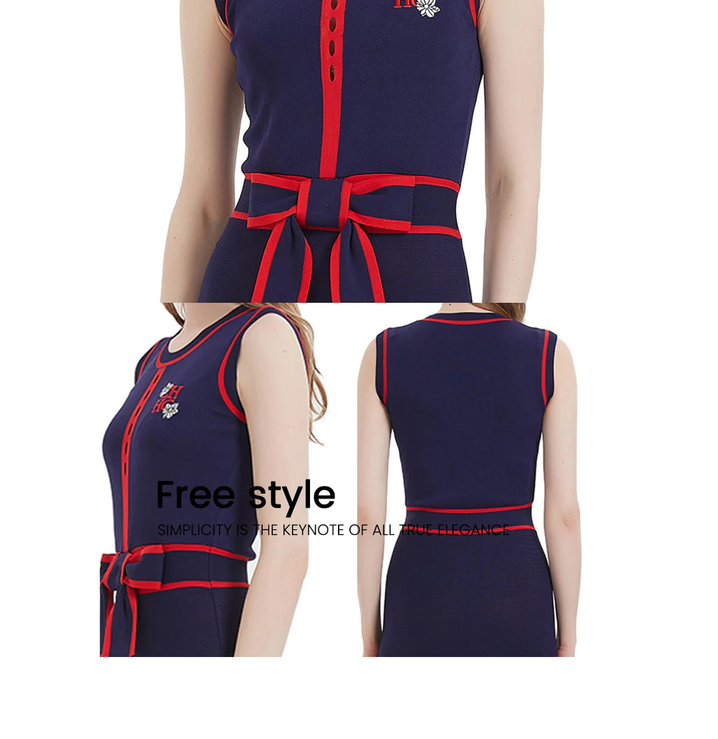 CHCH Women's Dress 2024 New Sleeveless Knitted Long Dress Simple navy blue Business Women's Wear