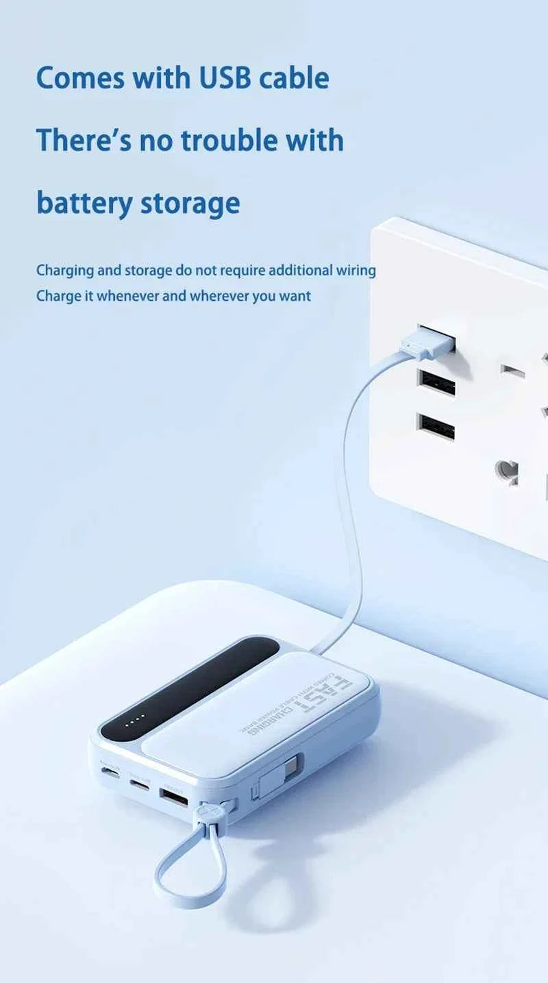 Lenovo 120W 500000mAh Power Bank Large Capacity 4 In1 Cables Intelligent Digital Display Light Portable Powerbank For iPhone New