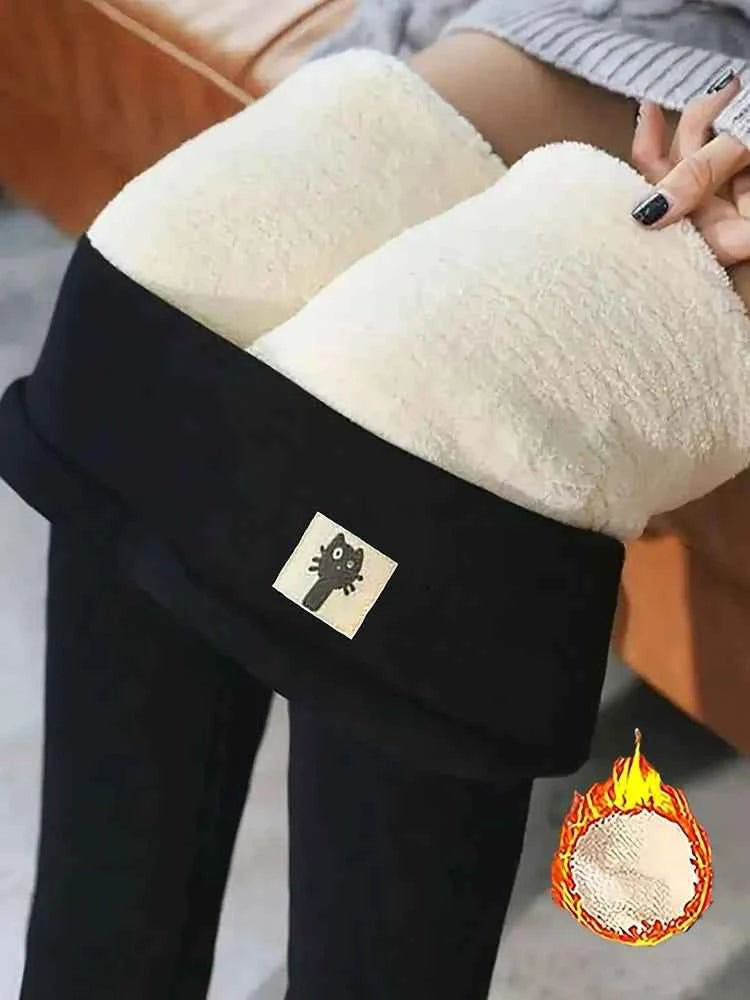 Winter Thicken Warm Leggings Women Lamb Cashmere Joggers High Waist Fleece Elastic Tights Warm Tights Pants Slim Velvet Legging
