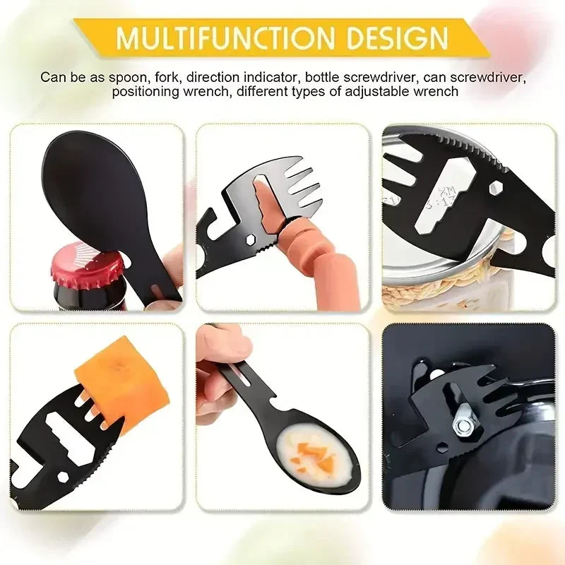 Outdoor Survival Tools 5 in 1 Camping Multi-functional EDC Kit Practical Fork Knife Spoon Bottle/Can Opener