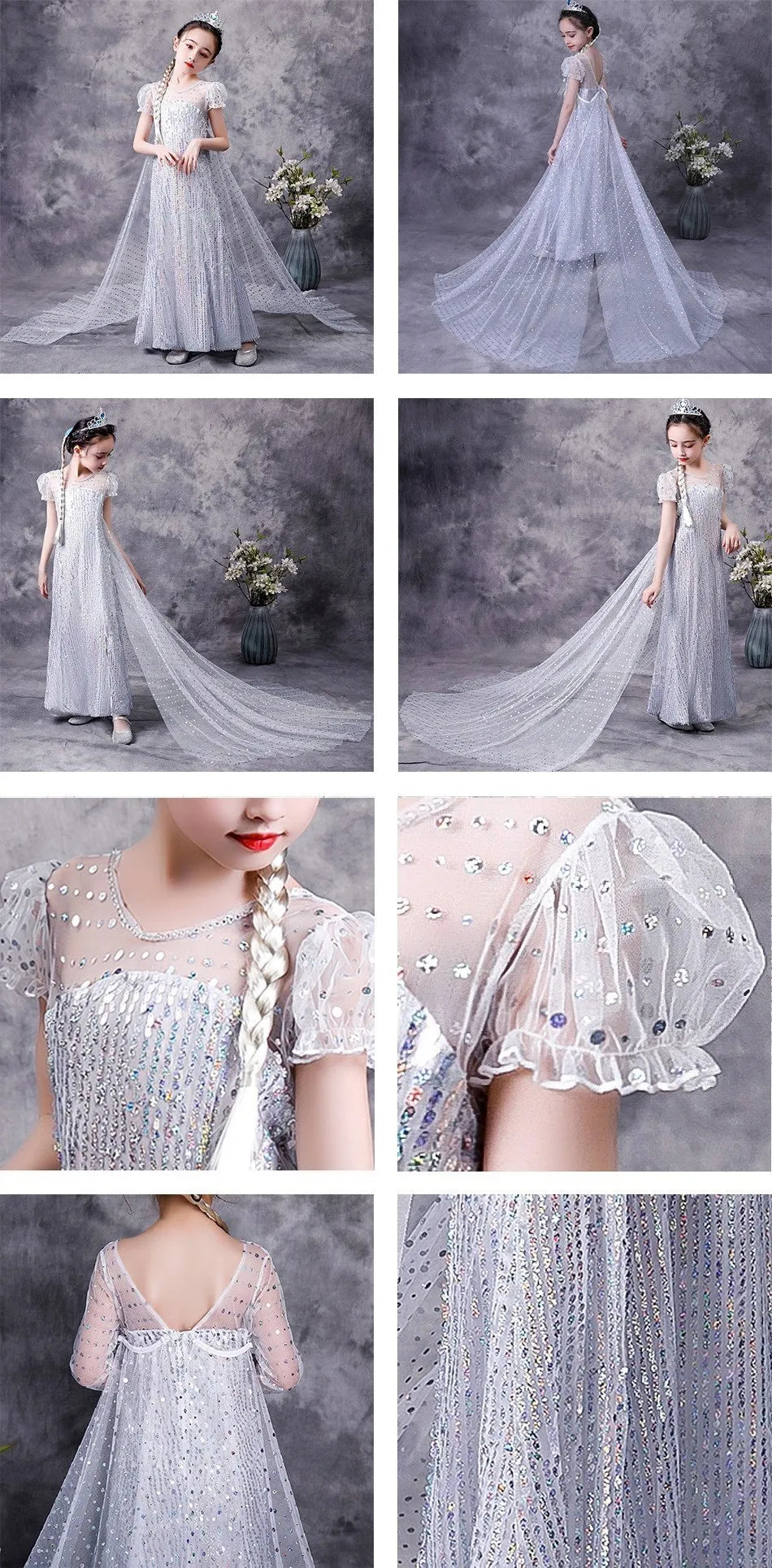 Girl Princess Cinderella Dress Elsa Anna Mermaid Jasmine Belle Snow White Costume Girls Birthday Party Halloween Dress 2-10 Year