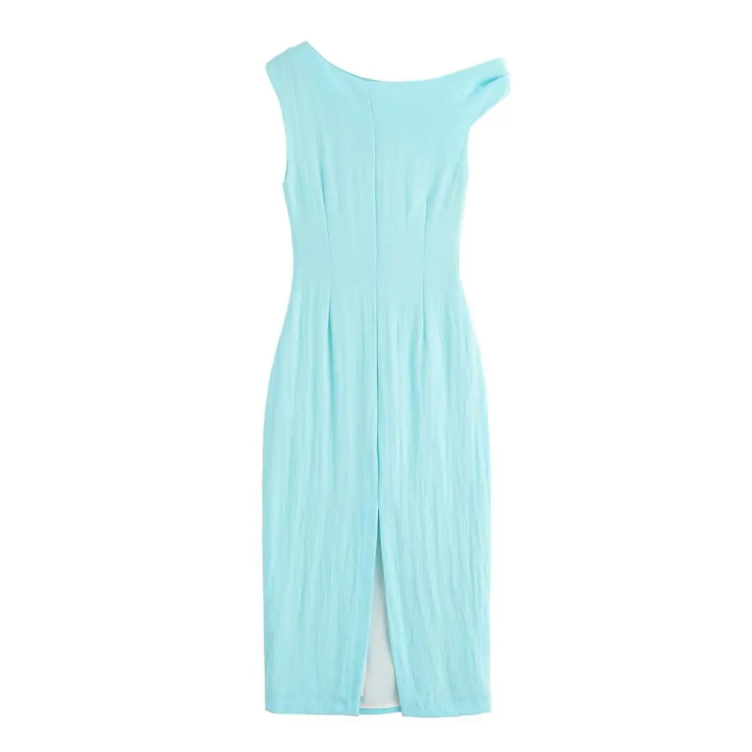 HH Woman's Summer Sexy Fashion Long Dress Solid Sleeveless Asymmetry Dresses Female Holiday Style Slit Slim Chic Dress
