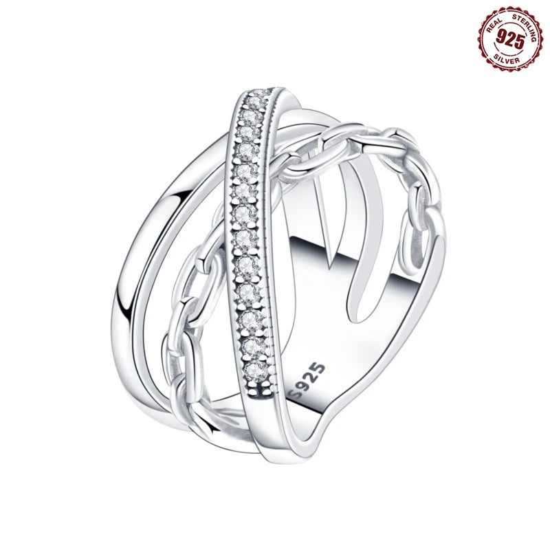 MISEFF Real 925 Sterling Silver Double Rings Simple Color Zircon Rings For Wedding Engagement Birthday Silver Jewelry Gift