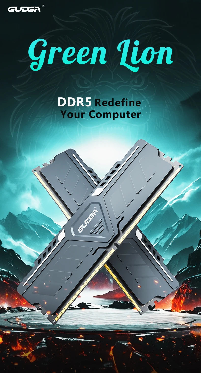 GUDGA RAM DDR5 Memory 8GB/16GB/32GB 4800-6800MHz Memoria RAM UDIMM Desktop with Aluminum Heatsink for Diy Gaming Computer Memory