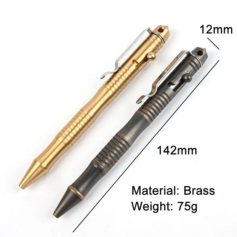 New Self-Defense Brass Tactical Pen High Quality Bolt Switch Ball Point Writing Pen For Outdoor Camp EDC Tool Gift Box