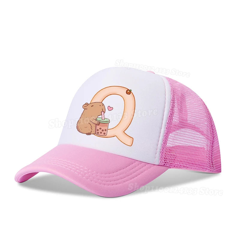 Capybara Cute Baseball Cap Girl Women Letters A-Z Anime Printed Hat Outdoor Casual Sunshade Summer Kids Boys Cap Kawaii Gift Hot