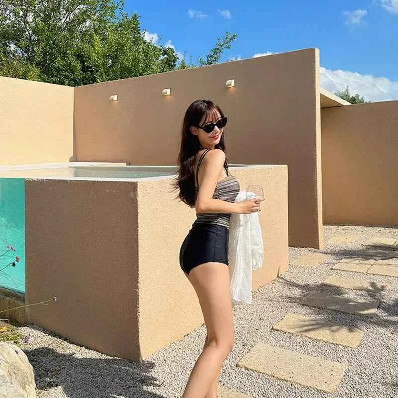 High Waist Two-Piece Swimsuit for Women Slimming Belly Cover up Stylish Korean Design Ideal for Swimming Student Girls