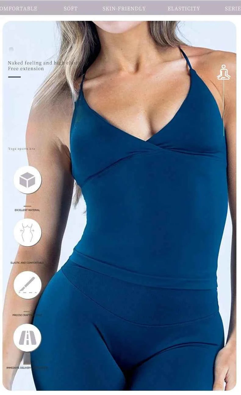 Women Seamless Cross Sports Vest Gym Yoga Tops with Padded  Sexy Backless Workout Fitness Camisole Running Sports Tops Summer