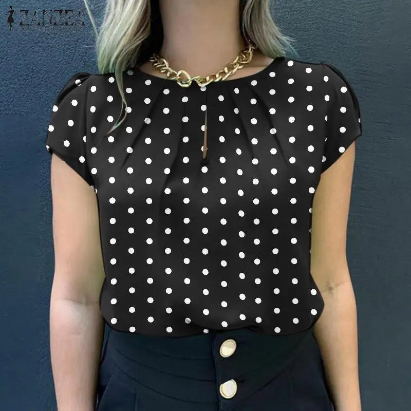 2024 Summer Tunic Tops ZANZEA Women Short Sleeve Polka Dots Blouse Work Holiday Shirt Casual O Neck Blusas Female Chemise Mujer