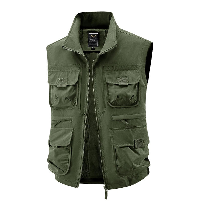 2025 Men's Outdoor Tooling Multi-Pocket Casual Outdoor Fishing Large Size Vest with Vertical Collar Breathable Quick-drying Vest