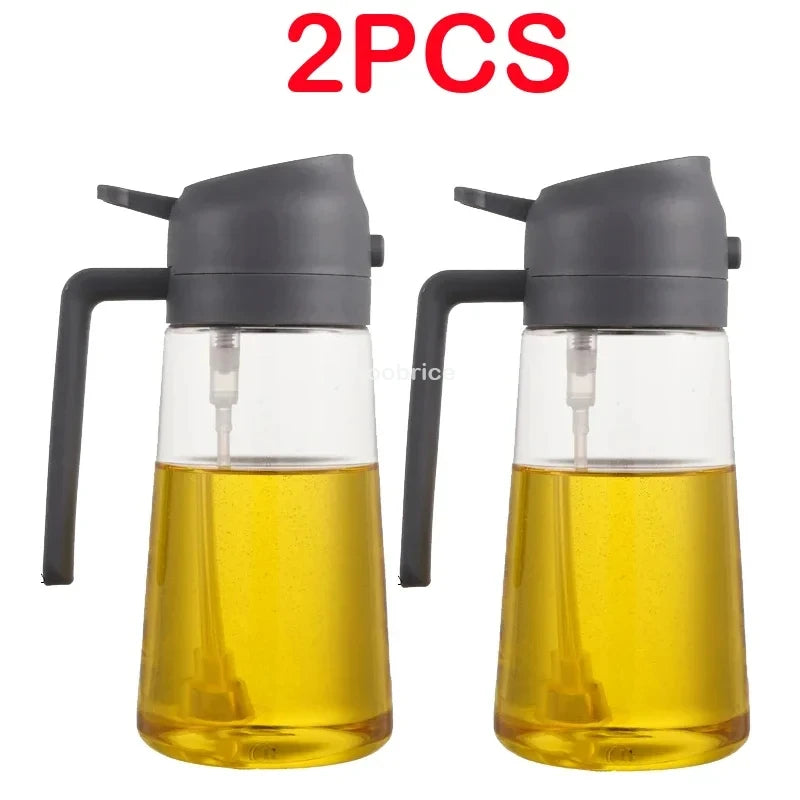 2-in-1 Plastic Oil Dispenser Sprayer 16oz Leakproof Olive Oil Bottle for Cooking Air Fryer BBQ  Picnic Kitchen Tools