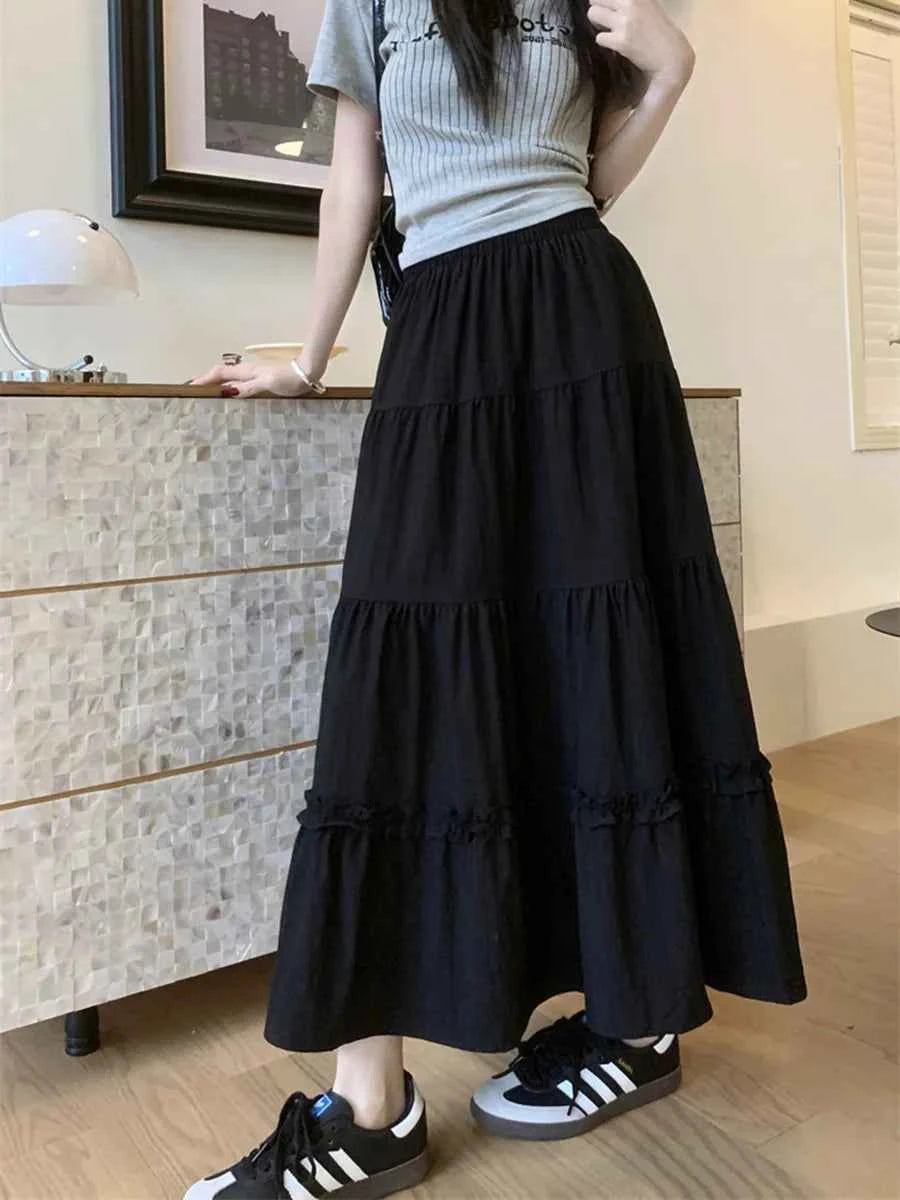 Matching Chic lady's white skirt sweet girls cake skirt elastic waist a line mid length flare skirt