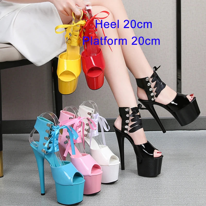 Shoes Women Platform Pole Dance Sandals 15CM 17CM 20CM High Heels Patent leather Gladiator Ladies Sandals Thick Bottom Stripper