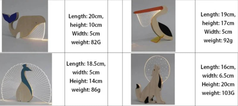 Creative Home Decorate Animal Luminous Ornaments Wood Acrylic Art Table Ornaments Pelican Sirius Whale Toucan Room Decor