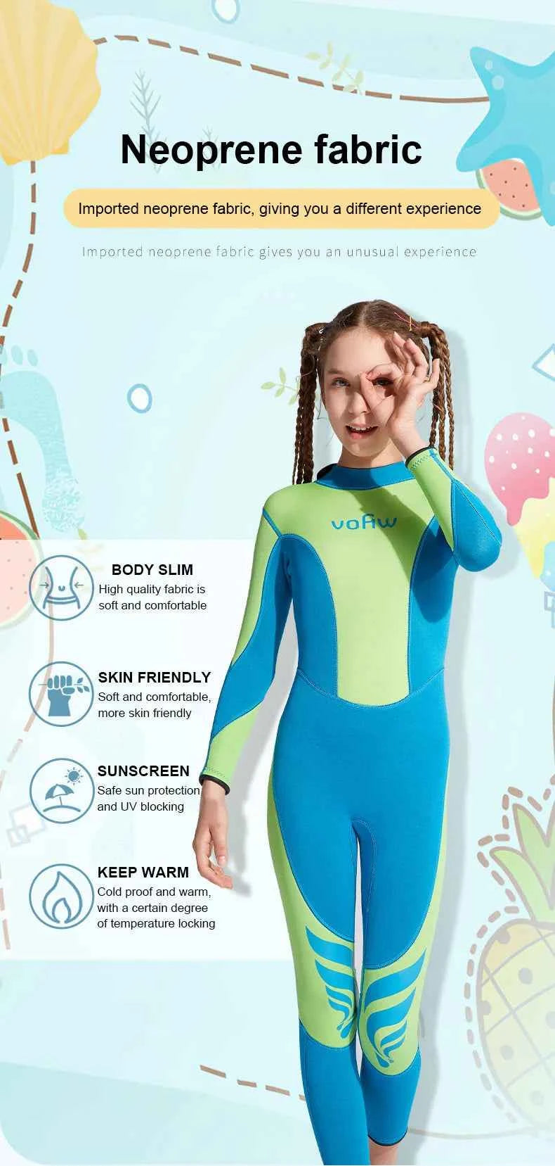 Children's 3mm Neoprene Wetsuit Long Sleeves Back Zipper Snorkeling Swimming Surfing Suit Kid's Swimsuit Water Sports Swimwear