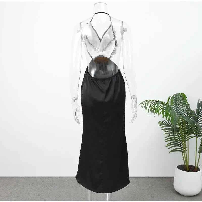 Black Lace Patchwork Satin Backless Dress Women Sexy Strapless Off-Shoulder Maxi Fishtail Dresses 2026 Lady Chic Party Vestido