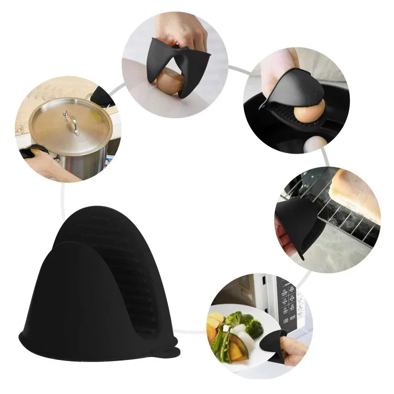 2PCS Oven Mitts Silicone Oven Glove Heat Resistant Pinch Mitts Anti Scalding Non Slip Gloves Clips Pot Holder Baking Oven Mitts