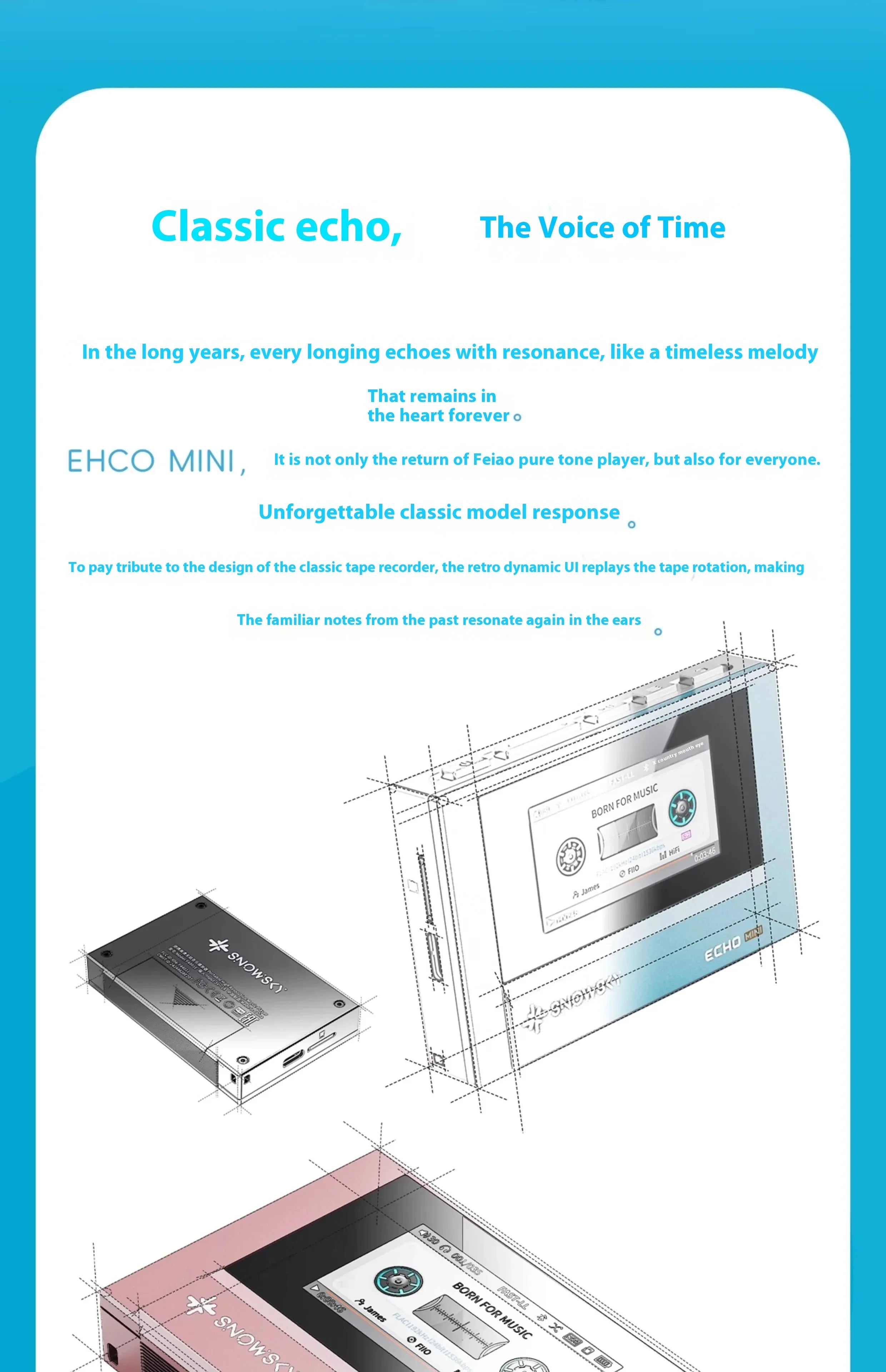 Fiio Snowsky Echo Mini Wireless Bluetooth MP3 Player 8GB Retro Portable Walkman Custom Support DSD Music Gift