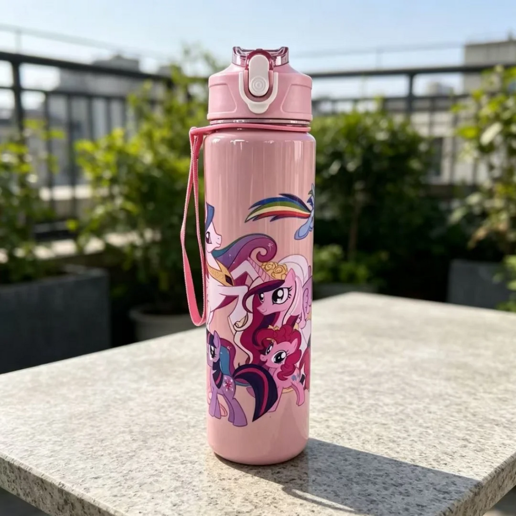 New Plastic Water Bottle with Cute Pony Cartoon Prints,High-Grade Material,Durable & Reusable, Leakproof,Sports,Lightweight Gift