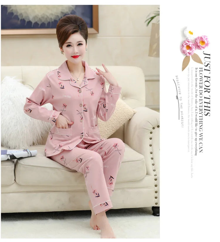100% Pure Cotton Long Sleeve Sleepwear Set for Elderly Women Spring Summer Autumn Home Clothes Outwear Comfortable Home Suit