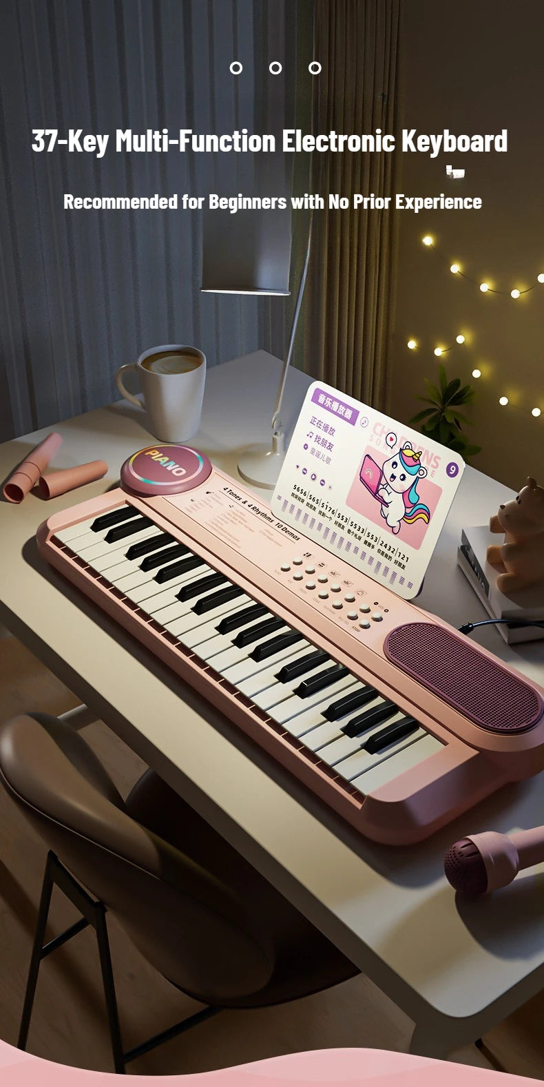 37-Key Kids Piano Keyboard Musical Toy with Microphone Music Score for Early Learning Interactive Play Best Gift Christmas Gift