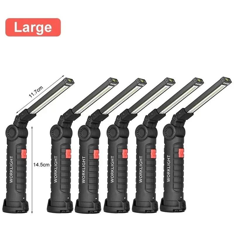 Portable COB LED Work Light USB Rechargeable LED Flashlight Inspection Lamp With Magnetic Hook Power Bank 18650 Battery Torch