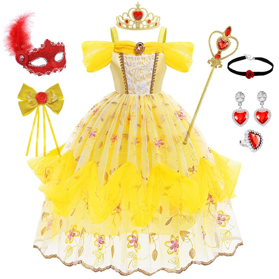 Kids Belle Costume Girl Halloween Princess Cosplay Party Dress Children Birthday Clothes Carnival Fancy Dress