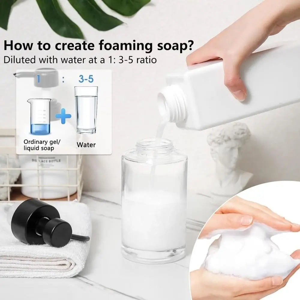 Thick Glass Foaming Soap Dispenser Anti-slip Round Refillable Hand Pump Bottle Amber Durable Brown Glass Jar Kitchen