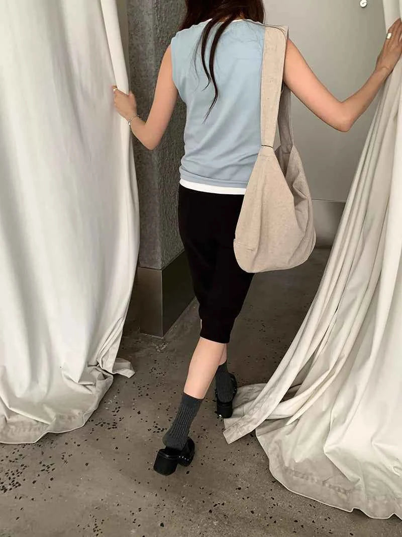 Spring women's casual solid color round neck slim fit vest