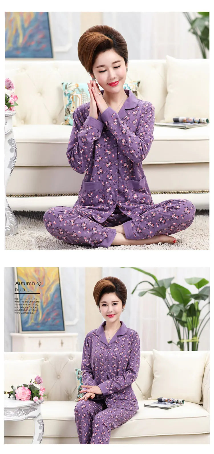 100% Pure Cotton Long Sleeve Sleepwear Set for Elderly Women Spring Summer Autumn Home Clothes Outwear Comfortable Home Suit