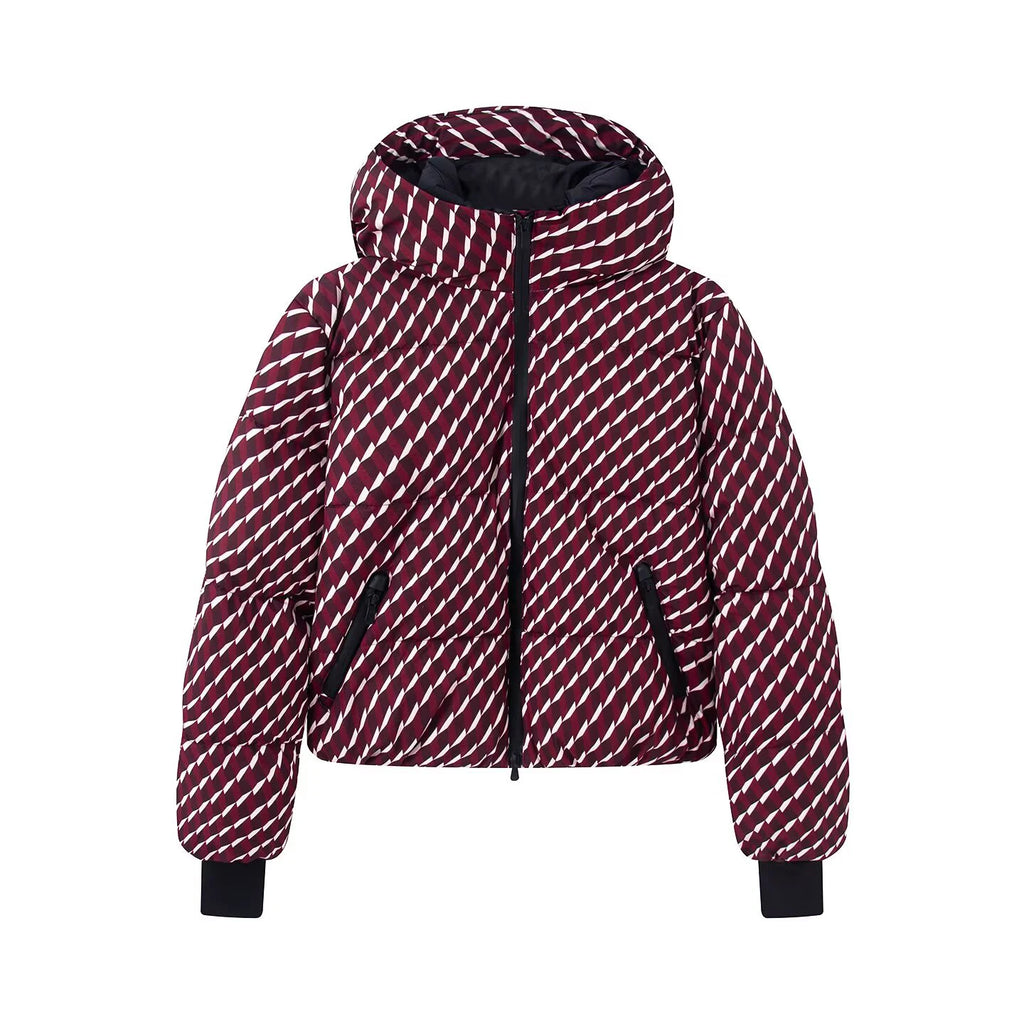 Winter women's zipper style long sleeved stand up collar hooded down jacket high waisted technology horn pants set