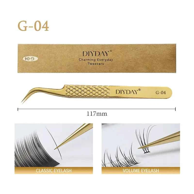 DIYDAY Anti-slip Eyelash Extension Tweezers Stainless Steel Fiber Tip Lashe Tweezer Precision Makeup Tool for Professional Use