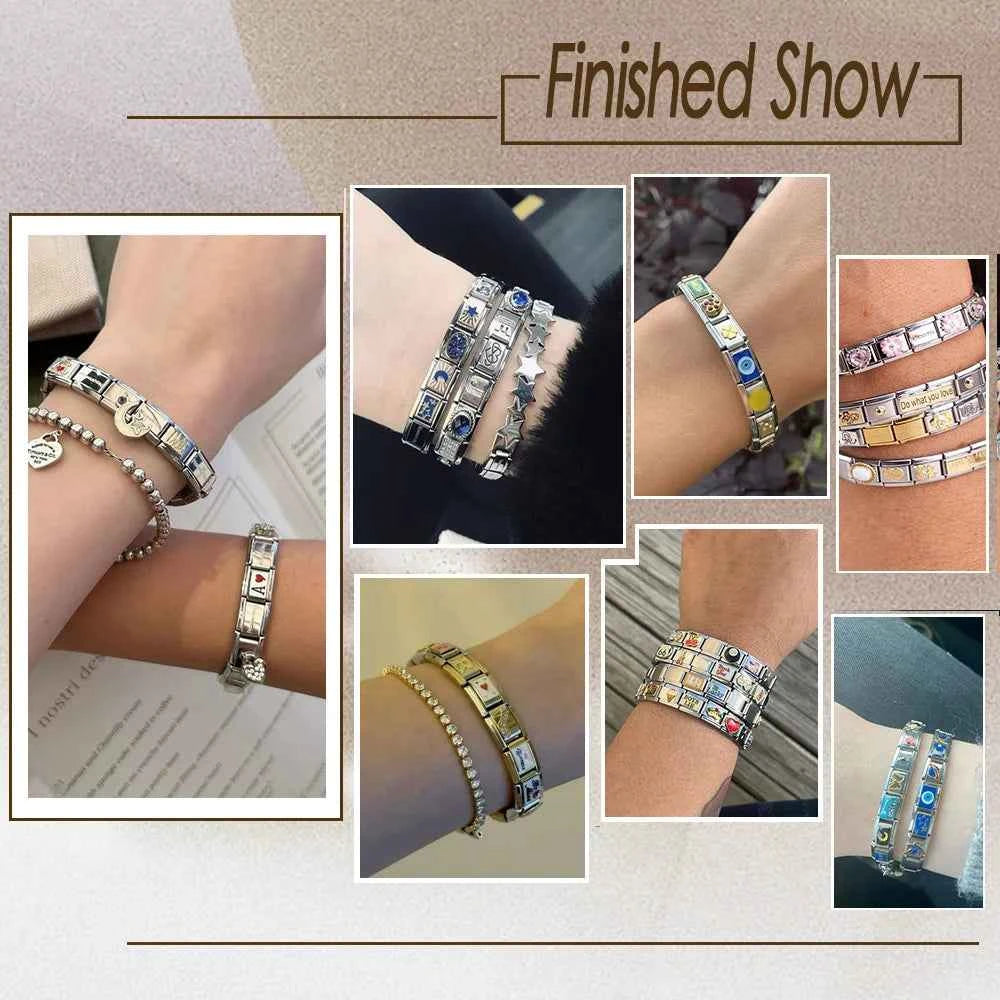 New Arrivals Y2K Classic Blue Loving Heart Demon's Eye Starry Sky Italian Link Fit 9mm Stainless Steel Charm Bracelet DIY Making