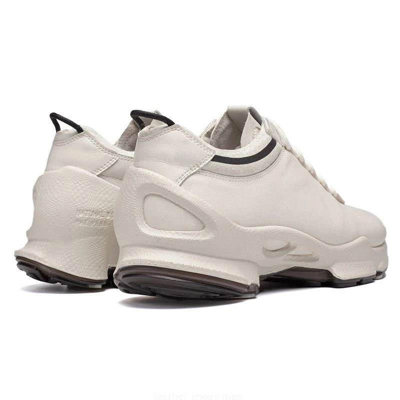 Natural Genuine Leather Shoes Men Athletic City Walk Casual Luxury Brand Cowhide Sneaker Stylish Business Office Training White