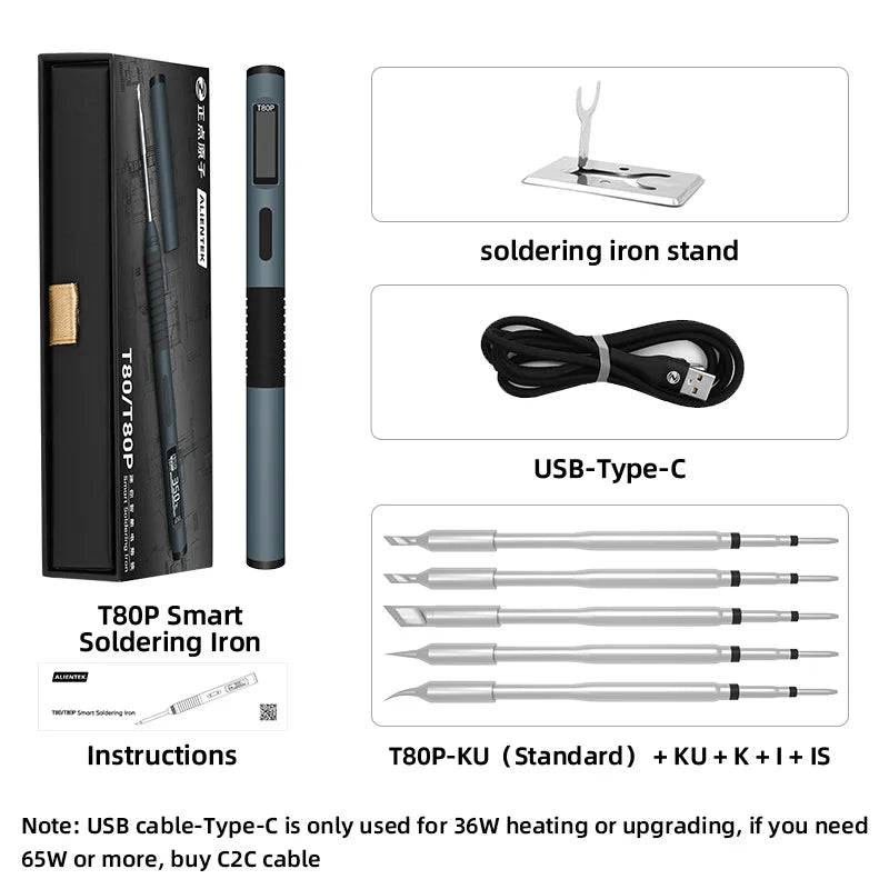 ALIENTEK T80/T80P Soldering Iron Adjustable Temperature 100W Fast Heat Portable Digital Smart Electric Welding Station Kit C245