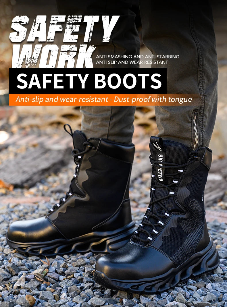 Fashion Work Boots Men Protective Shoes Safety Boots Steel Toe Shoes Outdoor Hiking Boots Light Tactical Boots Puncture-Proof
