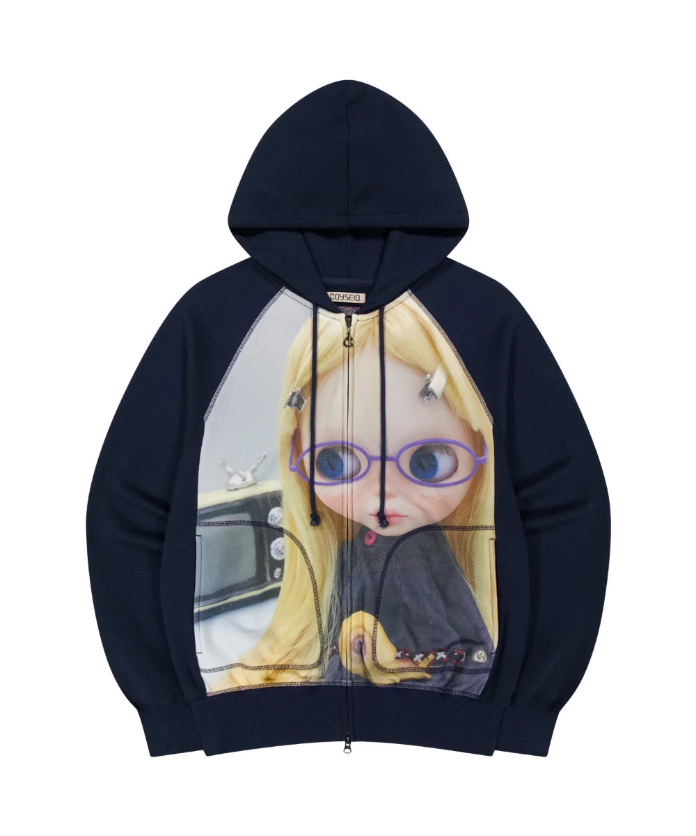 COY Big eye doll digital print hooded open jacket hoodie design sense coat