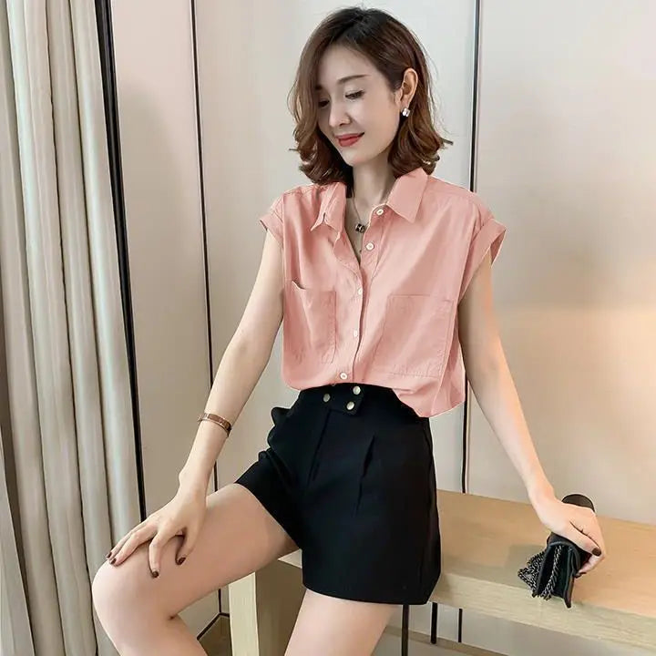 Korean Style Particular Beautiful  Blouses  Tops for Woman Youth Short Sleeve Floral Fashion Sexy Tunic Black Satin Shirt Woman