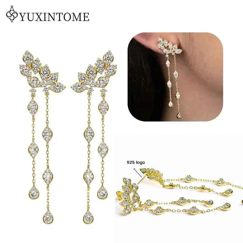 Women's 925 Sterling Silver Ear Needle Crystal Zircon Water Droplets Stud Hoop Gold Huggie Earrings Premium Luxury Party Jewelry