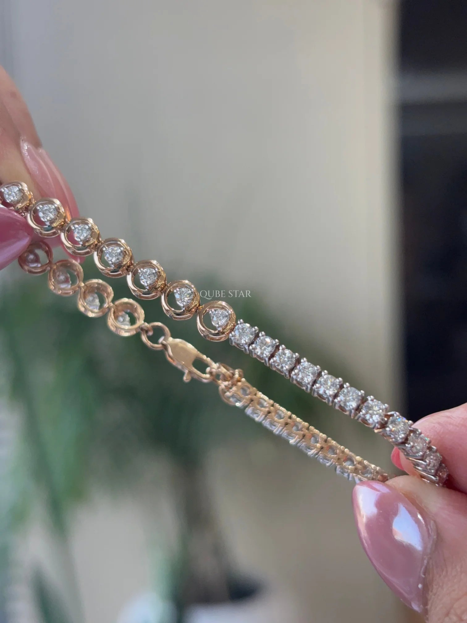 QUBE STAR Lab Grown Diamond Tennis Bracelet 2.10 Carat 14K Solid Gold Round Brilliant Cut Luxury Women's Jewelry IGI Certified