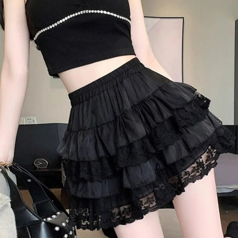 Short skirt white lace cake skirt skirt skirt female summer high waist thin a line skirt princess puffy skirt