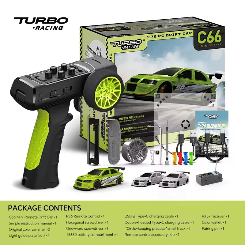 Turbo Racing 1:76 C66 Drift RC Car with Gyro 2.4G 5CH Radio Full Proportional Remote Control RTR Desktop Toys For Christmas Gift