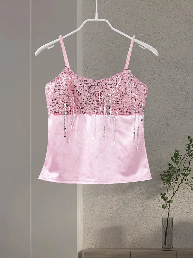 Sexy Tassel Chains Women's Set Elegant Solid Sequins Hip Package Female Party Mini Skirts Summer Holiday Lady Outfit Beachwear