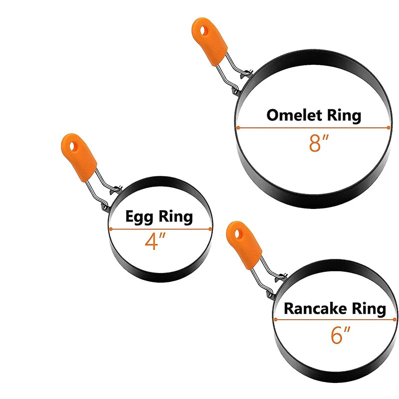 LMETJMA Egg Rings Pancake Mold Set Set Stainless Steel Fried Egg Ring Griddle Pancake Shapers with Silicone Handle JT195