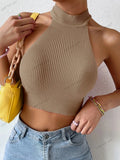 2026 Summer Fashion Women Basics Casual Knit Sleeveless Corset Halter Crossfit Crop Top Y2k Clothes Femme Stretch Sweater Tank