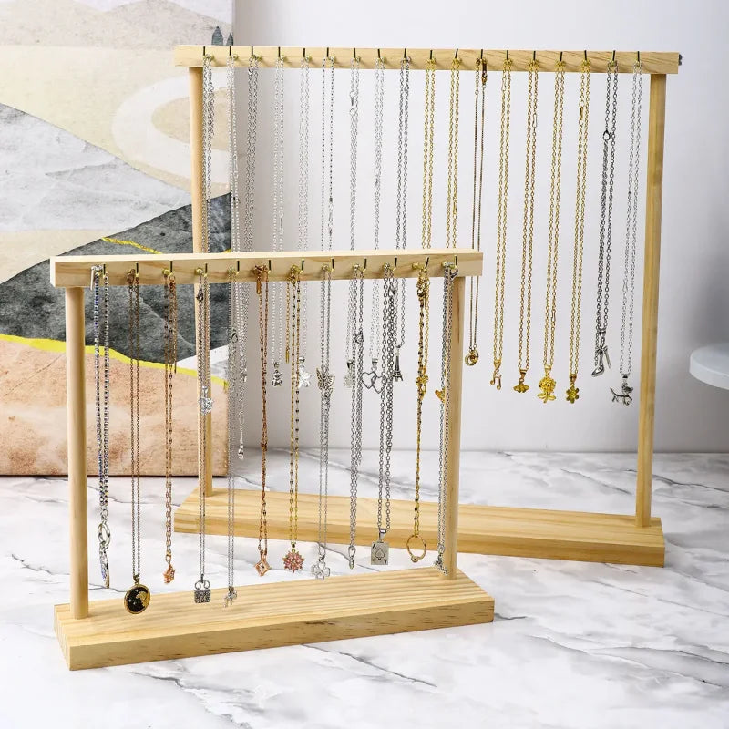 12/18 Hook Jewelry Organizer Display Stand Wood Necklace Hanging Countertop Rack For Earrings Bracelets Showcase Storage Rack