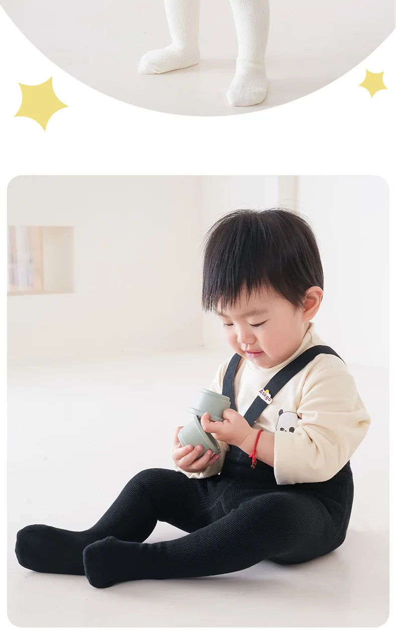 Newborn Baby Boys Girls Pantyhose Solid High Waist Ribbed Knit Tight Infant Spring Autumn Strap Leggings